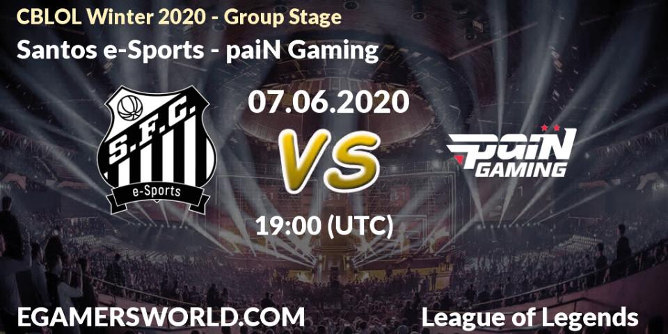 Pronósticos Santos e-Sports - paiN Gaming. 07.06.2020 at 19:00. CBLOL Winter 2020 - Group Stage - LoL