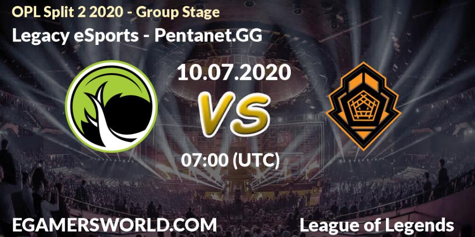 Pronósticos Legacy eSports - Pentanet.GG. 11.07.2020 at 08:00. OPL Split 2 2020 - Group Stage - LoL