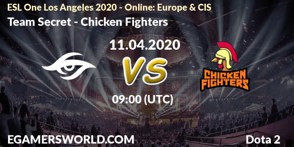 Pronósticos Team Secret - Chicken Fighters. 11.04.2020 at 09:00. ESL One Los Angeles 2020 - Online: Europe & CIS - Dota 2