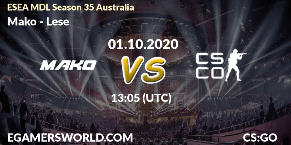 Pronósticos Mako - Lese. 18.10.2020 at 09:05. ESEA MDL Season 35 Australia - Counter-Strike (CS2)