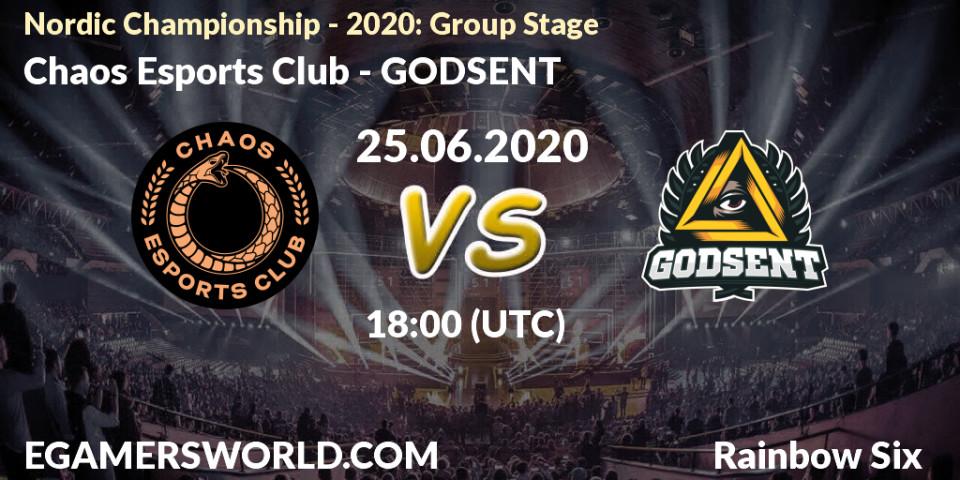 Pronósticos Chaos Esports Club - GODSENT. 25.06.2020 at 18:00. Nordic Championship - 2020: Group Stage - Rainbow Six