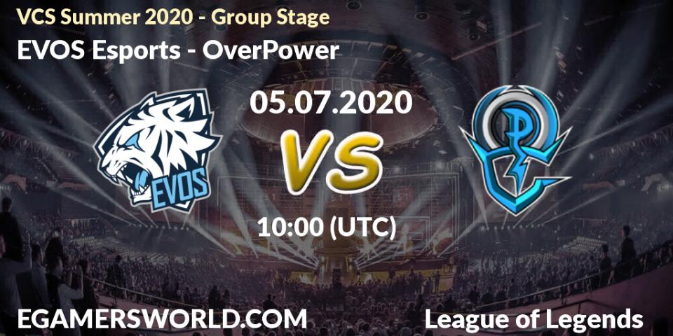 Pronósticos EVOS Esports - OverPower. 05.07.2020 at 09:37. VCS Summer 2020 - Group Stage - LoL