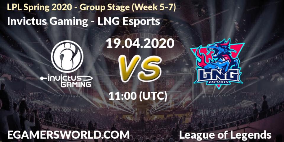 Pronósticos Invictus Gaming - LNG Esports. 19.04.20. LPL Spring 2020 - Group Stage (Week 5-7) - LoL