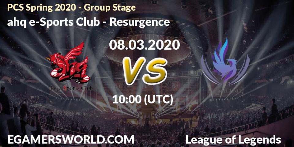 Pronósticos ahq e-Sports Club - Resurgence. 08.03.2020 at 10:30. PCS Spring 2020 - Group Stage - LoL