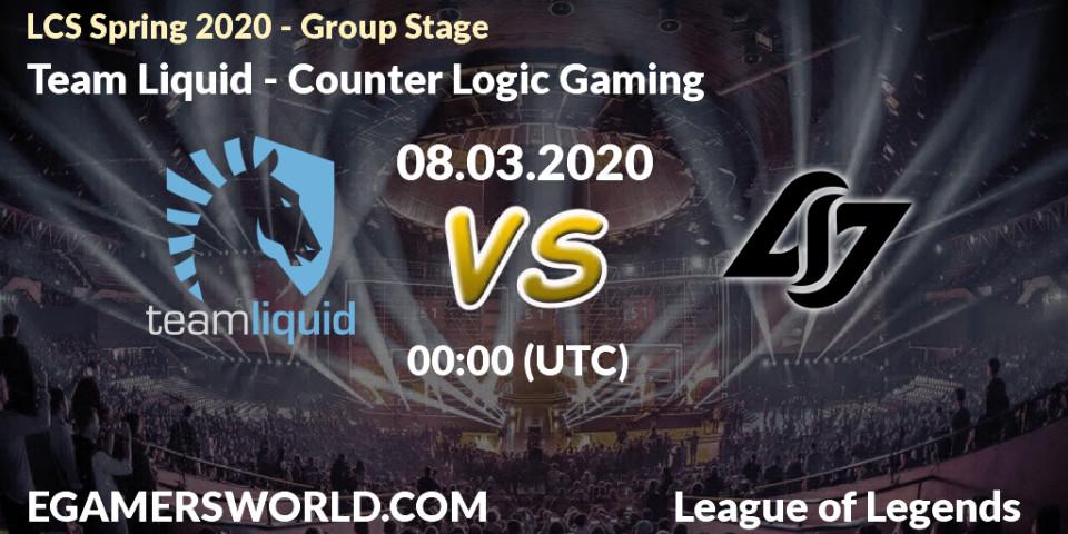Pronósticos Team Liquid - Counter Logic Gaming. 08.03.20. LCS Spring 2020 - Group Stage - LoL