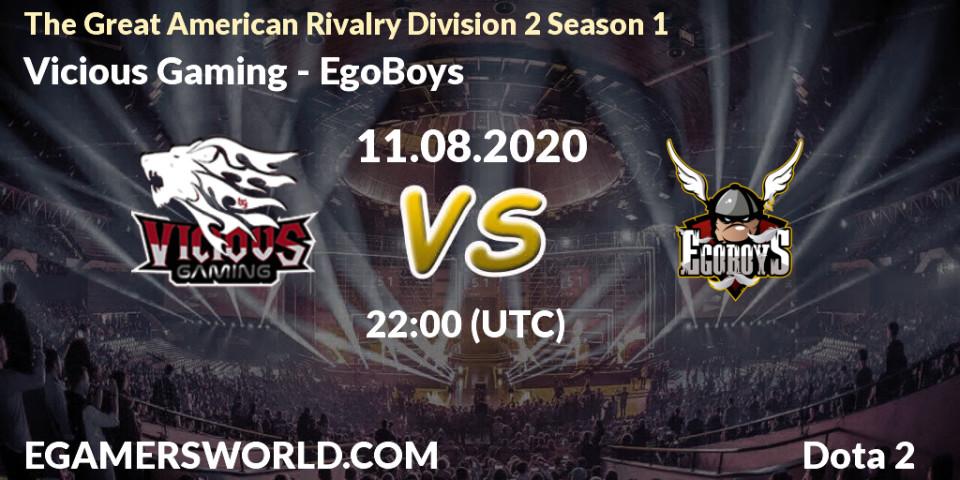 Pronósticos Vicious Gaming - EgoBoys. 11.08.2020 at 22:25. The Great American Rivalry Division 2 Season 1 - Dota 2