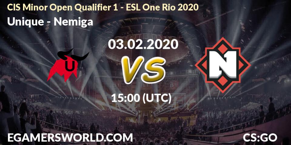 Pronósticos Unique - Nemiga. 03.02.20. CIS Minor Open Qualifier 1 - ESL One Rio 2020 - CS2 (CS:GO)