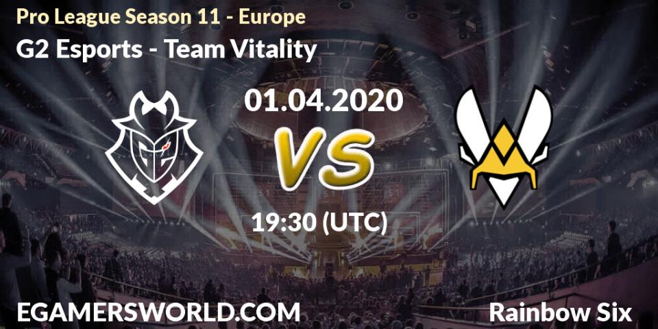 Pronósticos G2 Esports - Team Vitality. 01.04.2020 at 19:30. Pro League Season 11 - Europe - Rainbow Six