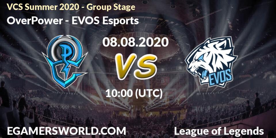 Pronósticos OverPower - EVOS Esports. 08.08.20. VCS Summer 2020 - Group Stage - LoL