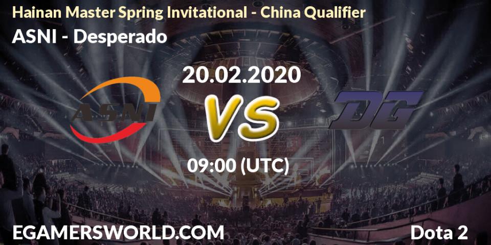 Pronósticos ASNI - Desperado. 20.02.2020 at 09:30. Hainan Master Spring Invitational - China Qualifier - Dota 2