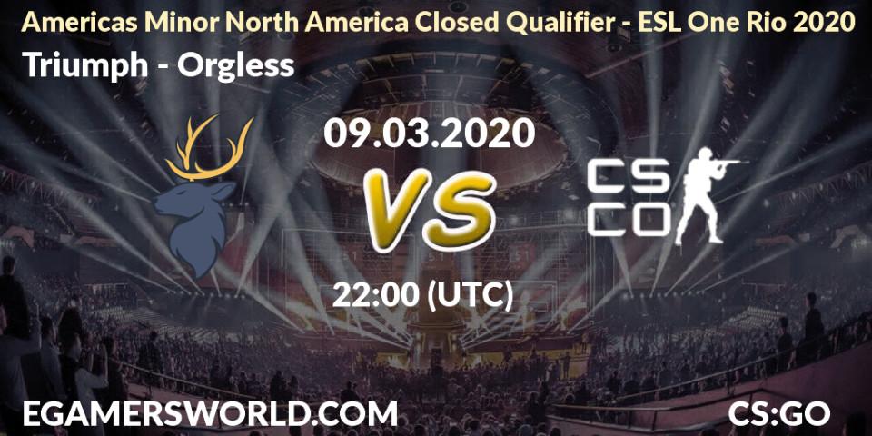 Pronósticos Triumph - Orgless. 09.03.2020 at 22:00. Americas Minor North America Closed Qualifier - ESL One Rio 2020 - Counter-Strike (CS2)