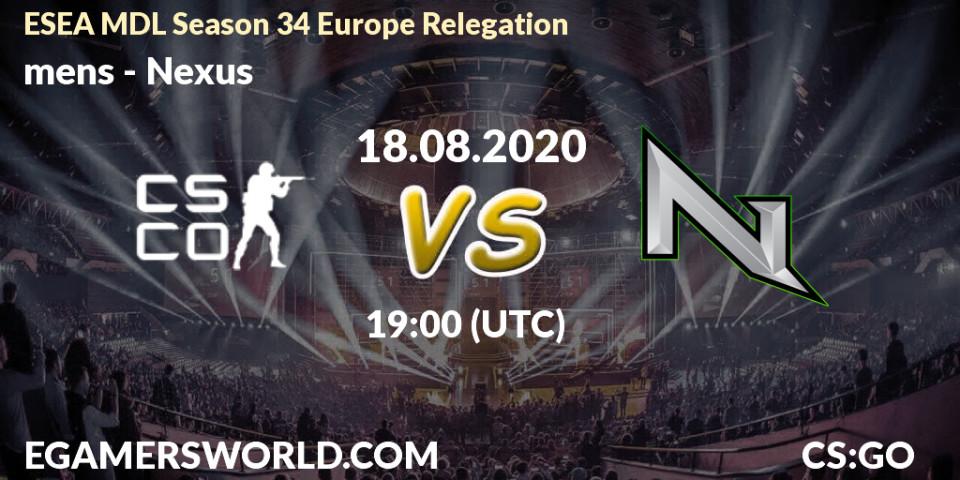 Pronósticos mens - Nexus. 18.08.20. ESEA MDL Season 34 Europe Relegation - CS2 (CS:GO)