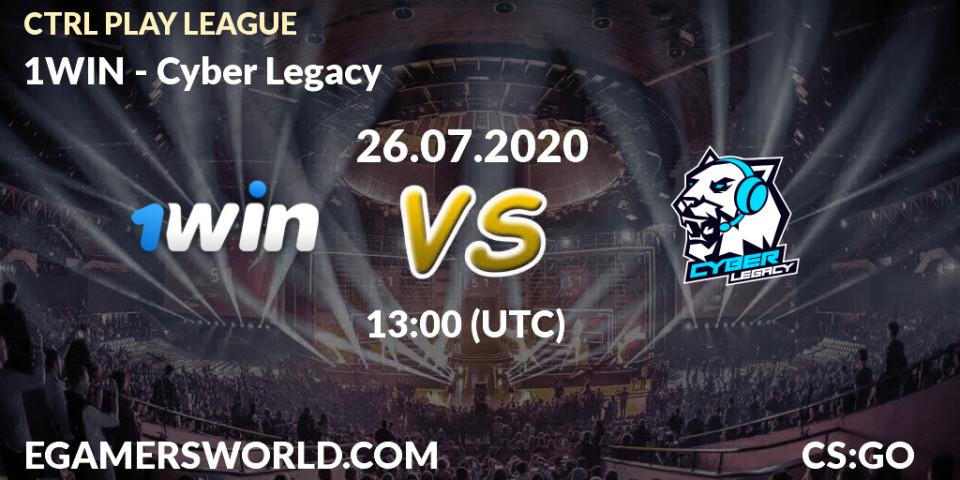 Pronósticos 1WIN - Cyber Legacy. 26.07.2020 at 13:00. CTRL PLAY LEAGUE - Counter-Strike (CS2)