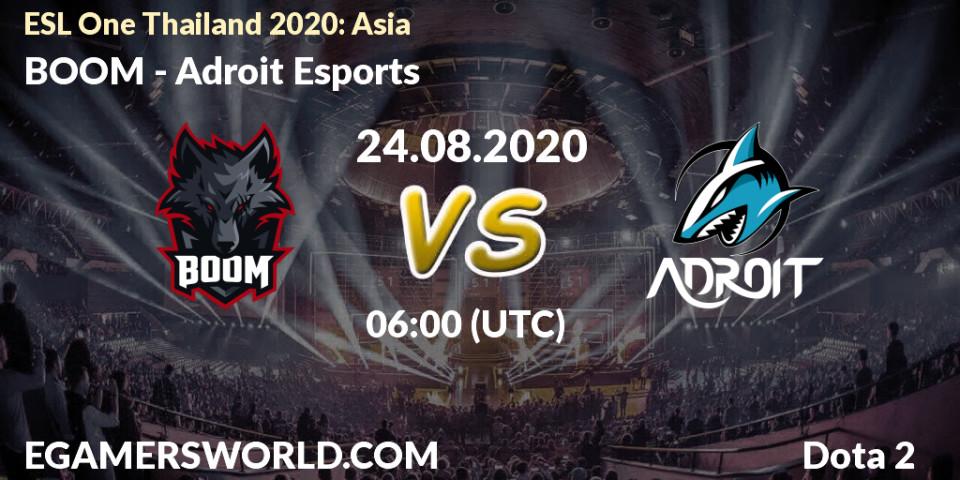 Pronósticos BOOM - Adroit Esports. 24.08.20. ESL One Thailand 2020: Asia - Dota 2