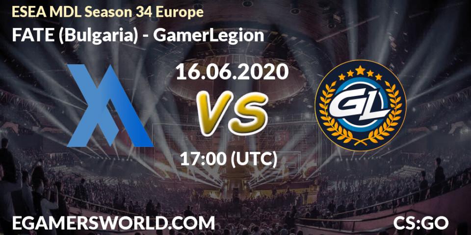 Pronósticos FATE (Bulgaria) - GamerLegion. 16.06.2020 at 17:00. ESEA MDL Season 34 Europe - Counter-Strike (CS2)