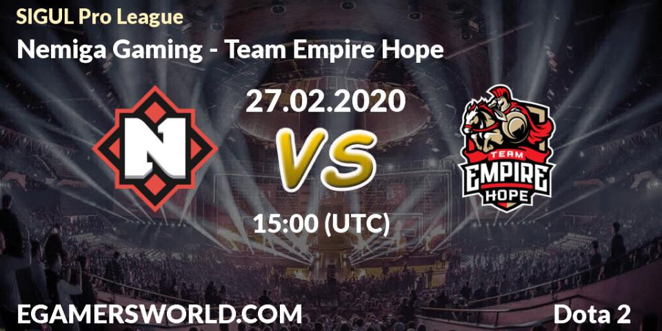 Pronósticos Nemiga Gaming - Team Empire Hope. 27.02.2020 at 16:07. SIGUL Pro League - Dota 2