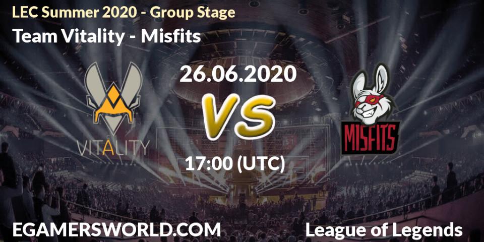 Pronósticos Team Vitality - Misfits. 09.08.2020 at 15:00. LEC Summer 2020 - Group Stage - LoL