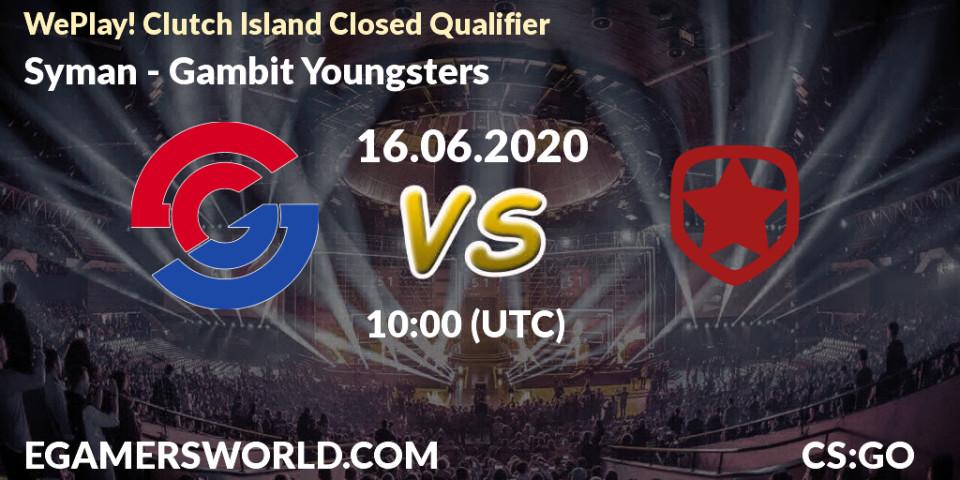 Pronósticos Syman - Gambit Youngsters. 16.06.20. WePlay! Clutch Island Closed Qualifier - CS2 (CS:GO)