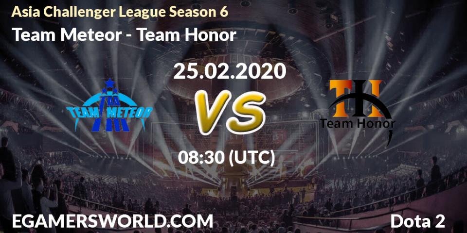 Pronósticos Team Meteor - Team Honor. 25.02.20. Asia Challenger League Season 6 - Dota 2