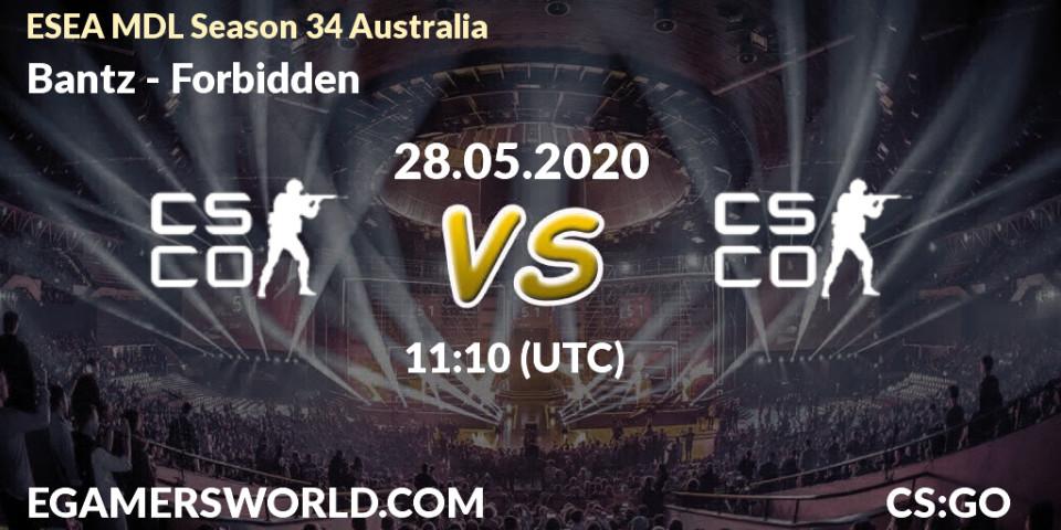 Pronósticos Bantz - Forbidden. 28.05.2020 at 11:10. ESEA MDL Season 34 Australia - Counter-Strike (CS2)