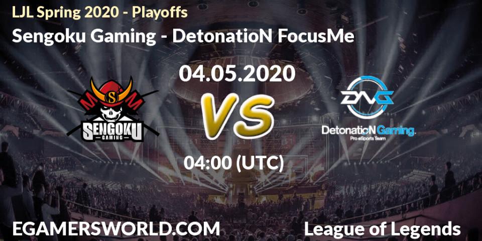 Pronósticos Sengoku Gaming - DetonatioN FocusMe. 04.05.2020 at 07:48. LJL Spring 2020 - Playoffs - LoL
