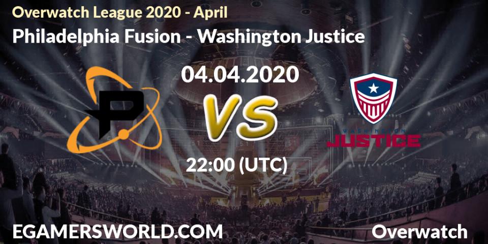 Pronósticos Philadelphia Fusion - Washington Justice. 05.04.20. Overwatch League 2020 - April - Overwatch