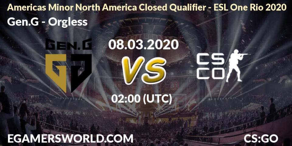 Pronósticos Gen.G - Orgless. 08.03.2020 at 02:10. Americas Minor North America Closed Qualifier - ESL One Rio 2020 - Counter-Strike (CS2)