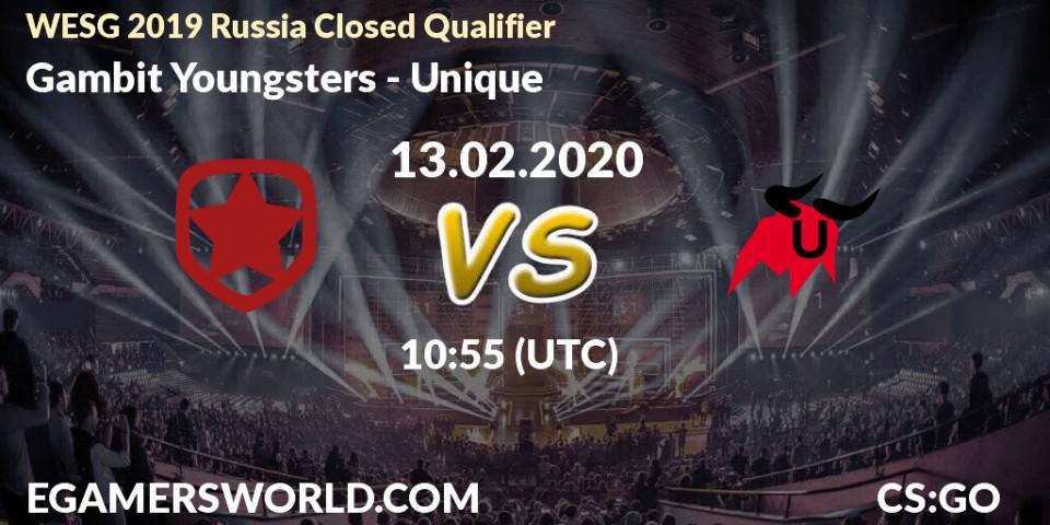 Pronósticos Gambit Youngsters - Unique. 13.02.20. WESG 2019 Russia Closed Qualifier - CS2 (CS:GO)