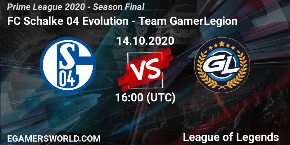 Pronósticos FC Schalke 04 Evolution - Team GamerLegion. 14.10.20. Prime League 2020 - Season Final - LoL