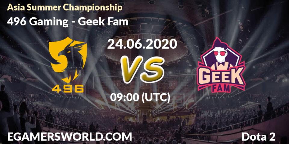 Pronósticos 496 Gaming - Geek Fam. 24.06.2020 at 09:05. Asia Summer Championship - Dota 2