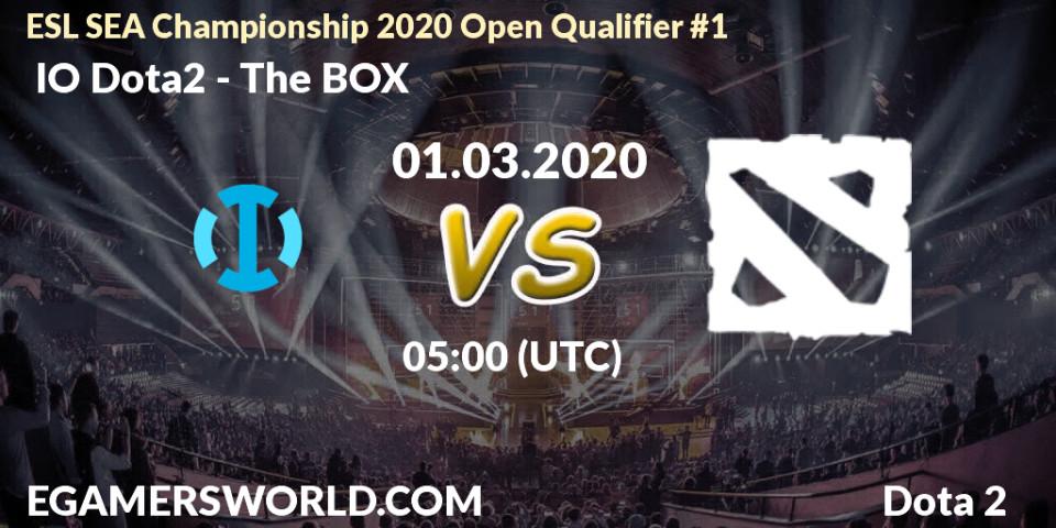 Pronósticos IO Dota2 - The BOX. 01.03.2020 at 05:30. ESL SEA Championship 2020 Open Qualifier #1 - Dota 2