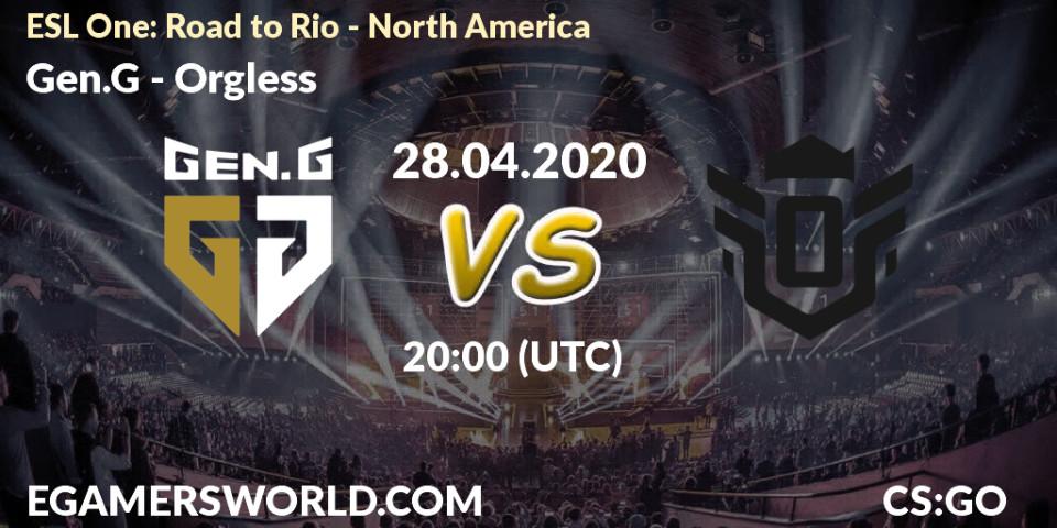 Pronósticos Gen.G - Orgless. 28.04.2020 at 20:00. ESL One: Road to Rio - North America - Counter-Strike (CS2)