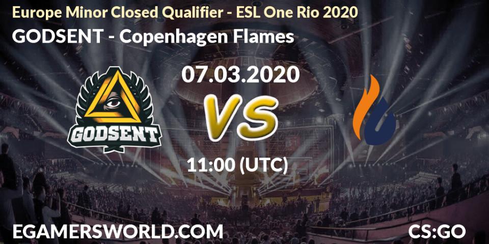 Pronósticos GODSENT - Copenhagen Flames. 07.03.2020 at 14:50. Europe Minor Closed Qualifier - ESL One Rio 2020 - Counter-Strike (CS2)
