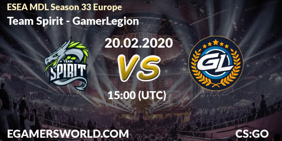 Pronósticos Team Spirit - GamerLegion. 20.02.20. ESEA MDL Season 33 Europe - CS2 (CS:GO)