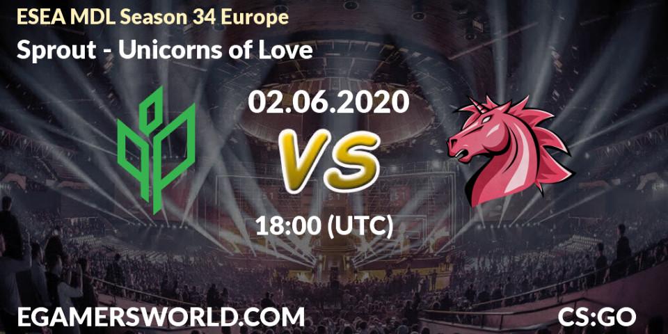 Pronósticos Sprout - Unicorns of Love. 09.06.2020 at 17:00. ESEA MDL Season 34 Europe - Counter-Strike (CS2)