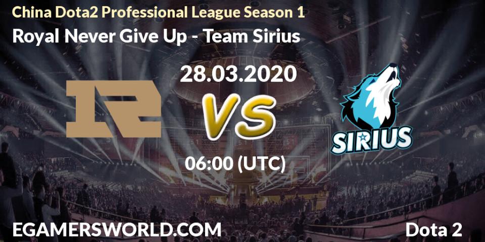 Pronósticos Royal Never Give Up - Team Sirius. 28.03.2020 at 06:04. China Dota2 Professional League Season 1 - Dota 2