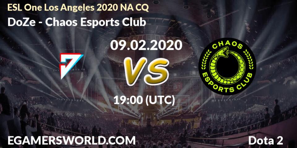 Pronósticos DoZe - Chaos Esports Club. 09.02.20. ESL One Los Angeles 2020 NA CQ - Dota 2