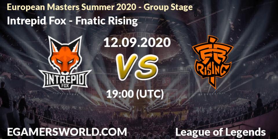 Pronósticos Intrepid Fox - Fnatic Rising. 12.09.2020 at 18:55. European Masters Summer 2020 - Group Stage - LoL
