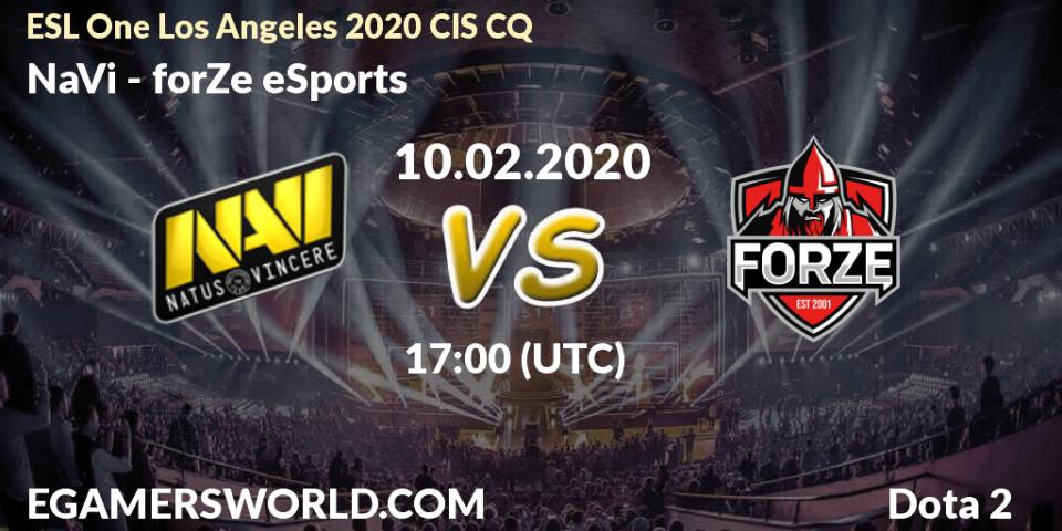 Pronósticos NaVi - forZe eSports. 10.02.2020 at 17:19. ESL One Los Angeles 2020 CIS CQ - Dota 2