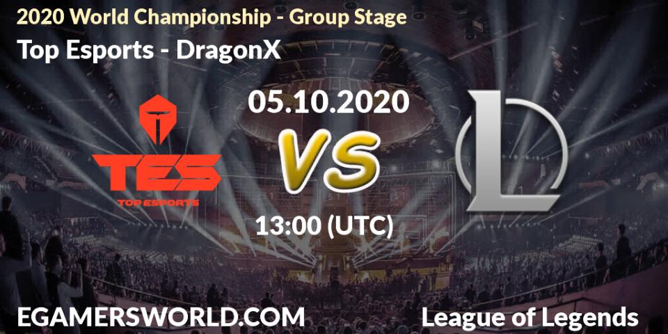 Pronósticos Top Esports - DRX. 05.10.2020 at 13:00. 2020 World Championship - Group Stage - LoL