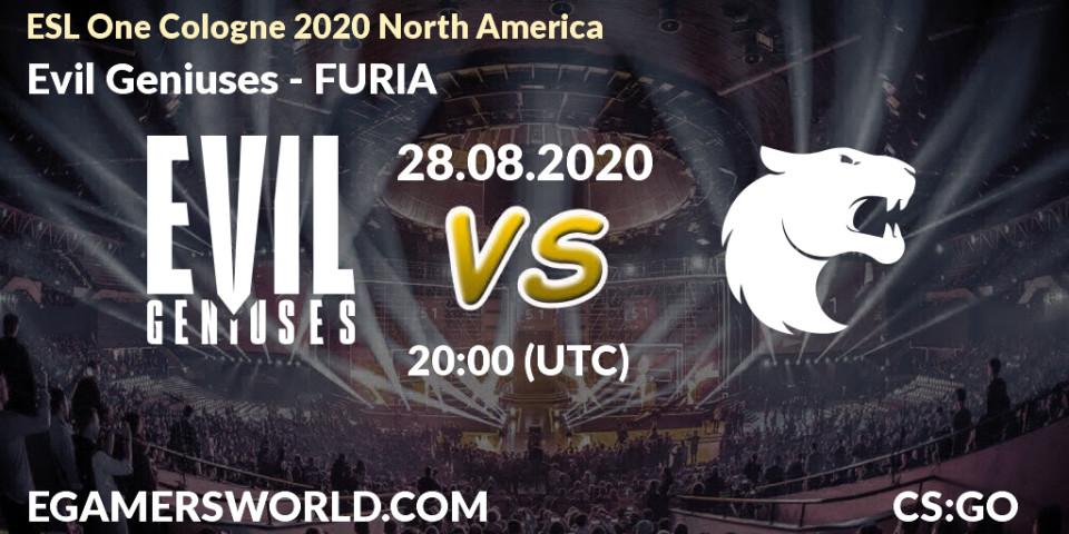 Pronósticos Evil Geniuses - FURIA. 28.08.2020 at 20:05. ESL One Cologne 2020 North America - Counter-Strike (CS2)