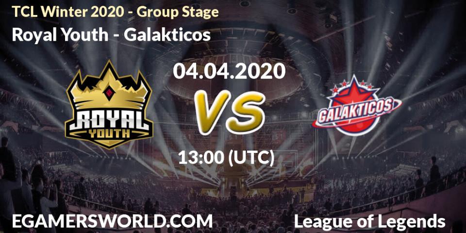 Pronósticos Royal Youth - Galakticos. 04.04.2020 at 13:00. TCL Winter 2020 - Group Stage - LoL