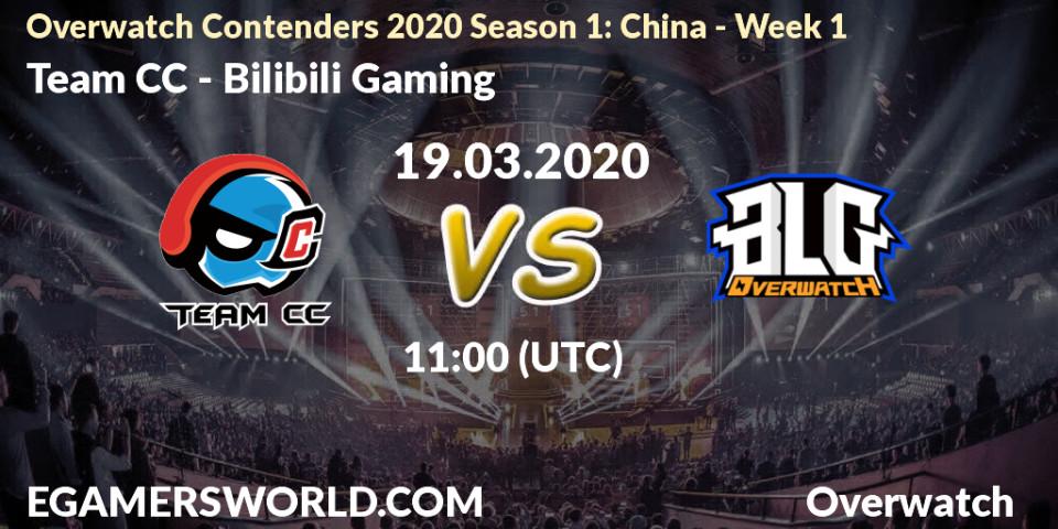 Pronósticos Team CC - Bilibili Gaming. 19.03.2020 at 11:00. Overwatch Contenders 2020 Season 1: China - Week 1 - Overwatch