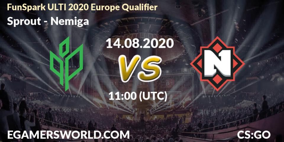 Pronósticos Sprout - Nemiga. 14.08.2020 at 11:00. FunSpark ULTI 2020 Europe Qualifier - Counter-Strike (CS2)