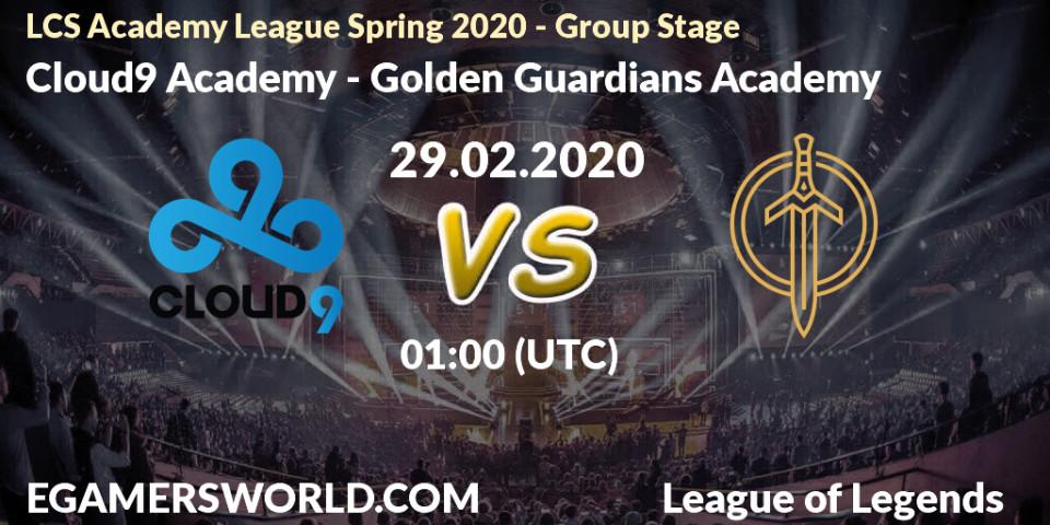 Pronósticos Cloud9 Academy - Golden Guardians Academy. 29.02.20. LCS Academy League Spring 2020 - Group Stage - LoL