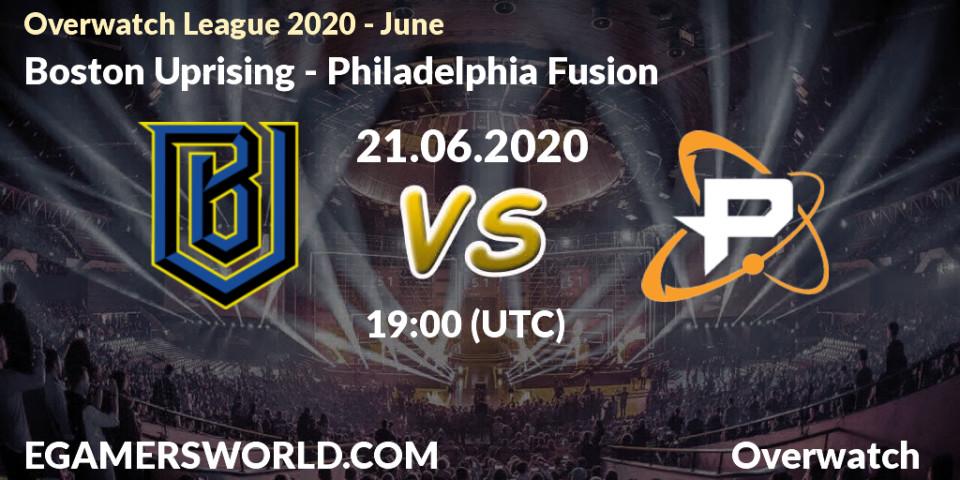 Pronósticos Boston Uprising - Philadelphia Fusion. 21.06.20. Overwatch League 2020 - June - Overwatch