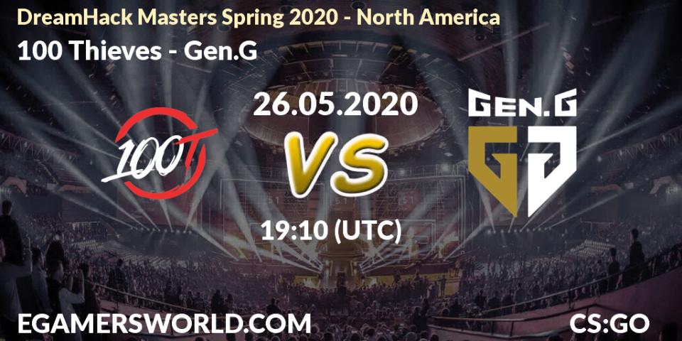 Pronósticos 100 Thieves - Gen.G. 26.05.2020 at 20:45. DreamHack Masters Spring 2020 - North America - Counter-Strike (CS2)