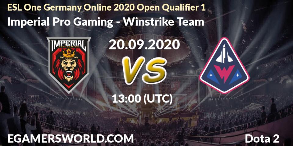 Pronósticos Imperial Pro Gaming - Winstrike Team. 20.09.2020 at 13:00. ESL One Germany 2020 Online Open Qualifier 1 - Dota 2