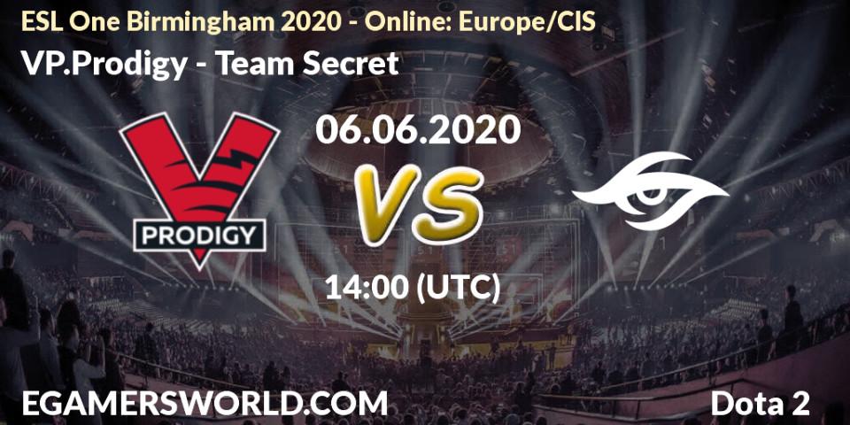 Pronósticos VP.Prodigy - Team Secret. 06.06.2020 at 14:00. ESL One Birmingham 2020 - Online: Europe/CIS - Dota 2
