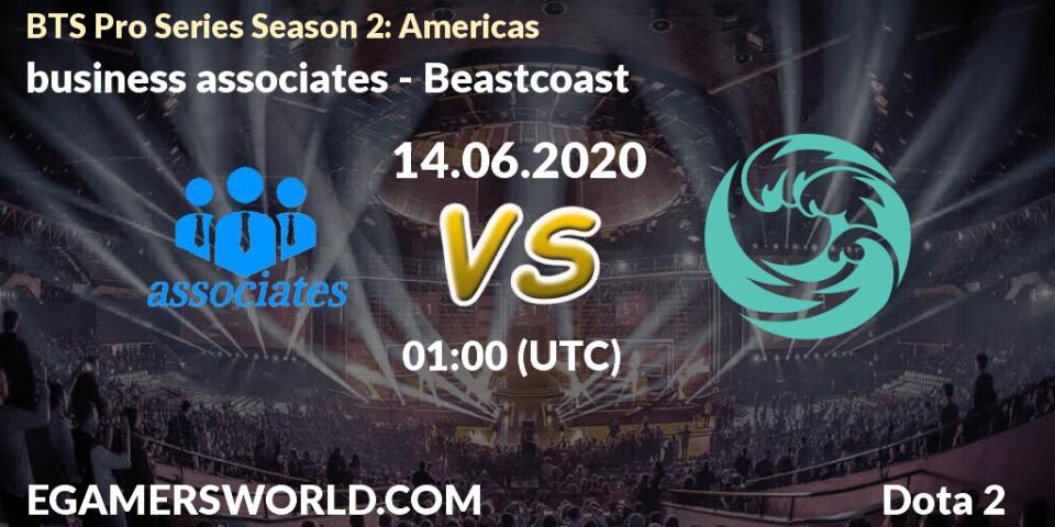 Pronósticos business associates - Beastcoast. 14.06.2020 at 01:33. BTS Pro Series Season 2: Americas - Dota 2